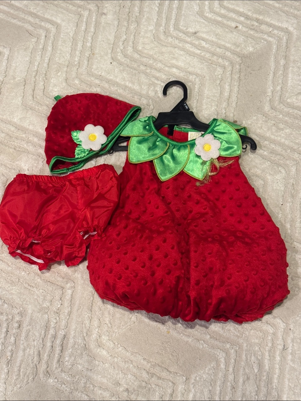 Baby Strawberry Costume 6-9 months - Red with Green Leaf Collar